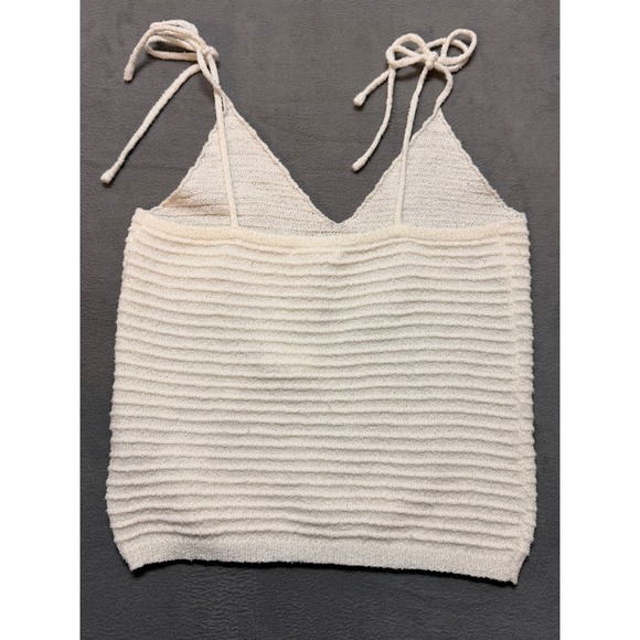 Blu Pepper Ivory Ribbed Knit Tie Strap V Neck Tank Top Boho Nautical cottagecore - Picture 5 of 8